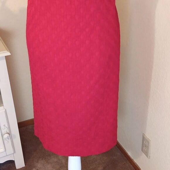 Adrianna Papell Square Neckline Jacquard Dress.Textured, Classic Red, Holiday - Picture 4 of 9